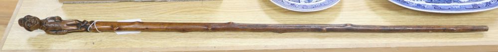 A carved hawthorn walking cane, length 85cm